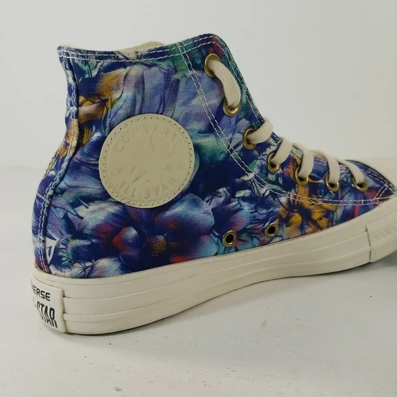 Converse Chuck Taylor All Star Floral Blue Purple Hi Top Sneakers 7 - Picture 6 of 13